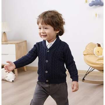 Feidoog Infant Baby Boys Cardigan Crochet Sweater V-Neck, Toddler Knit Button up Knitted Pattern Pul...