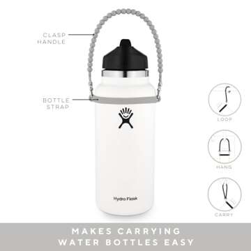 Ryan & Rose Water Bottle Handle - Water Bottle Sling, Carrier, Holder with strap - Soft Durable Silicone - Fits Most 8-40oz Bottles - Compatible Stanley Cup Accessories (Slate)