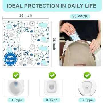 Toilet Seat Covers Disposable, 20 PCS Extra Large Waterproof Toilet Potty Seat Covers for Toddlers, Kids Potty Training, Potable Potty Seat Covers Travel Essentials for Airplane, Public Restroom,Trip