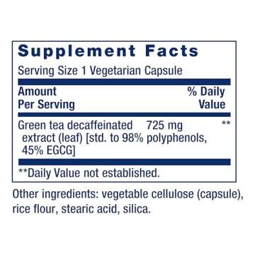 Life Extension Decaffeinated Mega Green Tea Extract – Polyphenol-Rich, Cell Health, Heart Health, Brain Health, Antioxidant Protection – Non-GMO, Gluten-Free, Vegetarian – 100 Capsules