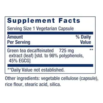 Life Extension Decaffeinated Mega Green Tea Extract – Polyphenol-Rich, Cell Health, Heart Health, Brain Health, Antioxidant Protection – Non-GMO, Gluten-Free, Vegetarian – 100 Capsules