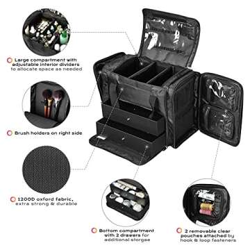BYOOTIQUE 1200D Durable Makeup Train Bag - 17x9x13 inches