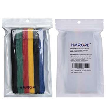 HMROPE 60PCS Fastening Cable Ties Reusable, Premium 6-Inch Adjustable Cord Ties, Microfiber Cloth Cable Management Straps Hook Loop Cord Organizer Wire Ties Reusable (Assorted Colors)