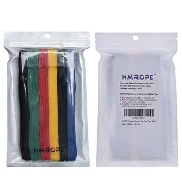 HMROPE 60PCS Fastening Cable Ties Reusable, Premium 6-Inch Adjustable Cord Ties, Microfiber Cloth Cable Management Straps Hook Loop Cord Organizer Wire Ties Reusable (Assorted Colors)