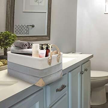 Decorative Fabric Storage Bins Basket, 15.7x11.8x8.3inch Large Canvas Laundry Room Storage, Fabric Storage Baskets for Closet Shelves, Foldable Storage Bin for Organizing Shelf Nursery Office