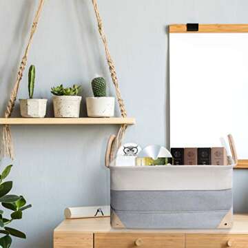 Decorative Fabric Storage Bins Basket, 15.7x11.8x8.3inch Large Canvas Laundry Room Storage, Fabric Storage Baskets for Closet Shelves, Foldable Storage Bin for Organizing Shelf Nursery Office