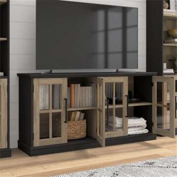 Bush Furniture Westbrook 60W TV Stand for 75 Inch TV in Vintage Black/Restored Tan Hickory | Living Room Entertainment Center with Storage