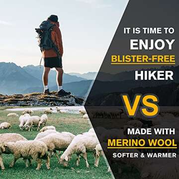 Socks Daze Black Merino Wool Hiking Socks Mens Size 10-13, Ladies Autumn Long Fuzzy Padded Anti-Blis...