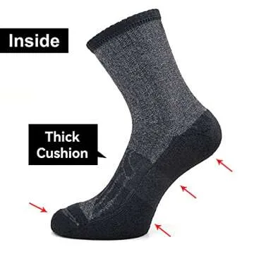 Socks Daze Black Merino Wool Hiking Socks Mens Size 10-13, Ladies Autumn Long Fuzzy Padded Anti-Blister Bike Trail Wool Socks Women Plus Size, Large, 4 Pairs Black