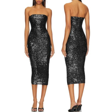 Capuffy Women Strapless Sequin Fantasy Midi Dress: Sparkly Elegance for Any Celebration