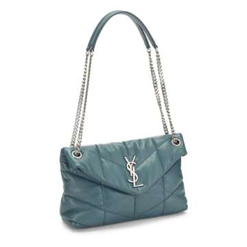 Yves Saint Laurent, Pre-Loved Blue Calfskin Puffer Chain Shoulder Bag Small, Blue