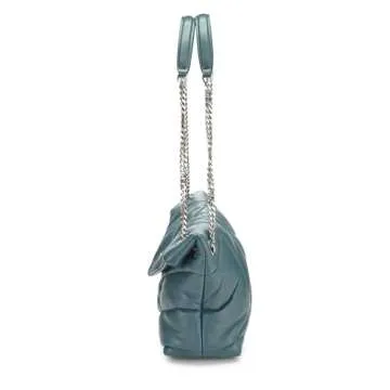 Yves Saint Laurent, Pre-Loved Blue Calfskin Puffer Chain Shoulder Bag Small, Blue