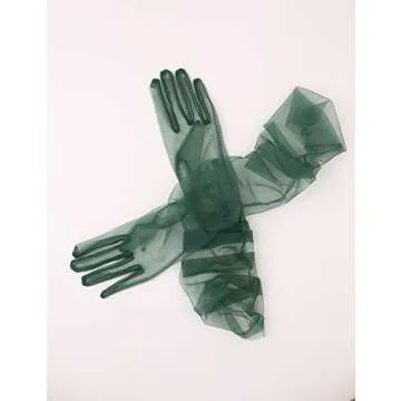 QRBTSCL Women's Wedding Bridal Mesh Tulle Gloves Long Opera Costume Party Gloves 27" Elbow Length Sh...