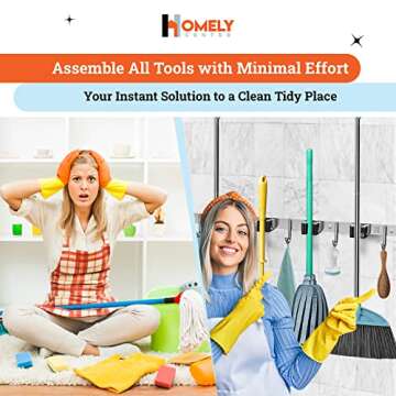 EXTENDED Mop Broom Holder Wall Mount, Stainless Steel Broom Hanger Wall Mount, Non Slip Broom Mop Holder Wall Mounted, Heavy Duty Mop Broom Organizer Wall Mount, Hanging Broom Hook Self Adhesive