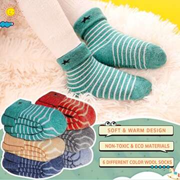 Eocom 6 Pairs Children's Winter Thick Warm Wool Socks Soft Kids Socks Random Color (0-1 Years, Strip...