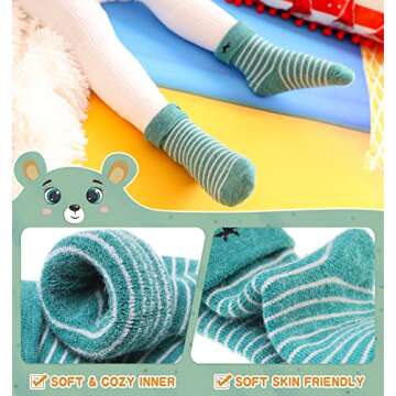Eocom 6 Pairs Children's Winter Thick Warm Wool Socks Soft Kids Socks Random Color (0-1 Years, Stripe)