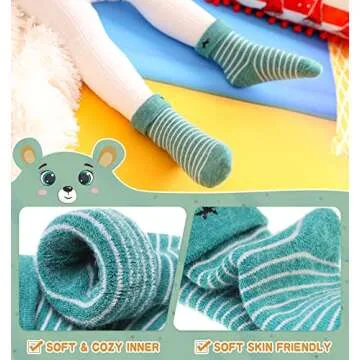 Eocom 6 Pairs Children's Winter Thick Warm Wool Socks Soft Kids Socks Random Color (0-1 Years, Stripe)
