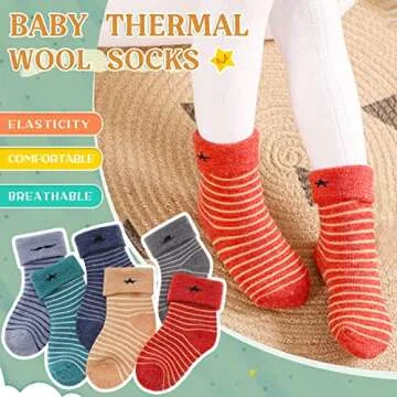 Eocom 6 Pairs Children's Winter Thick Warm Wool Socks Soft Kids Socks Random Color (0-1 Years, Stripe)