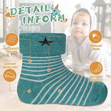 Eocom 6 Pairs Children's Winter Thick Warm Wool Socks Soft Kids Socks Random Color (0-1 Years, Stripe)
