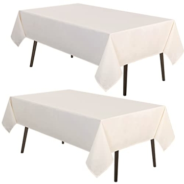 MYSKY HOME 2Pack Beige Tablecloth 60x120 Inch Rectangle Table Cloth for 8 Feet Table- Wrinkle Resist...