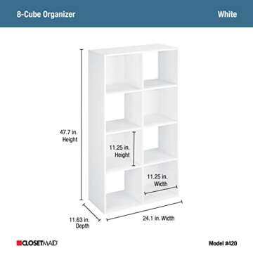 ClosetMaid Cubeicals 8 Cube Storage Shelf Organizer Bookshelf Stackable, Vertical or Horizontal, Easy Assembly, Wood, White