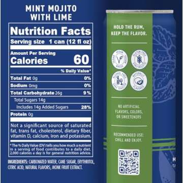 Better Than Booze Mocktails Non-Alcoholic Drinks | Alcohol Alternative Beverages, Ritual Zero Proof | Enjoy Your Drink Moment with Our Alcohol Free Drinks, Mint Mojito with Lime, 12 Fl Oz Each, 4 Pack