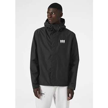 Helly Hansen Men's Seven J Waterproof Windproof Breathable Rain Jacket, 992 Black, Large