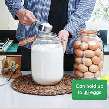 Qianfenie Glass Jars with Airtight Lids, 2 Pack - 1 Gallon Wide Mouth Storage Mason Jars with Hinged with 1 Replacement Silicone Gaskets for Fermenting, Canning, Preserving