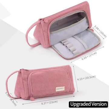 EASTHILL Big Capacity Pencil Case Canvas High Large Storage Pouch Marker Pen Case Simple Stationery Bag School College Office Organizer for Teens Girls Adults Student - Pink