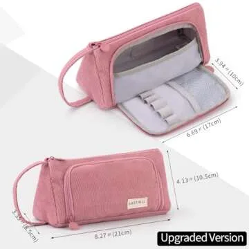 EASTHILL Big Capacity Pencil Case Canvas High Large Storage Pouch Marker Pen Case Simple Stationery Bag School College Office Organizer for Teens Girls Adults Student - Pink