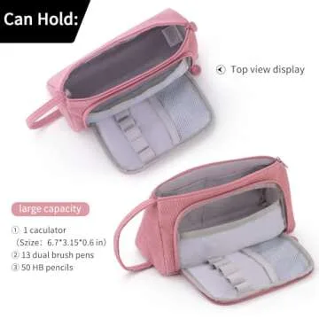 EASTHILL Big Capacity Pencil Case Canvas High Large Storage Pouch Marker Pen Case Simple Stationery Bag School College Office Organizer for Teens Girls Adults Student - Pink