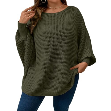 SOLY HUX Women's Plus Size Crewneck Long Sleeve Casual Oversized Sweater Pullover Tops Plain Dark Gr...