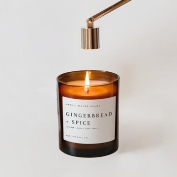 Sweet Water Decor Candles | Scented Soy Wax Candle for Home | 11oz Jar Candle with Wood Lid, 50+ Hour Burn Time, Made in the USA (Amber, Gingerbread and Spice)
