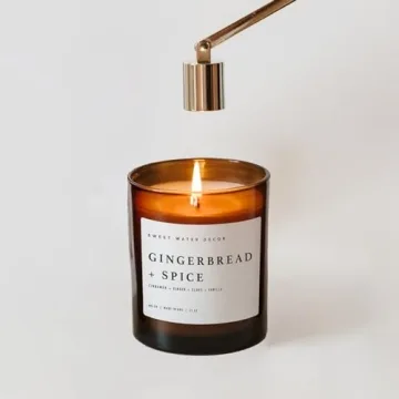 Sweet Water Decor Candles | Scented Soy Wax Candle for Home | 11oz Jar Candle with Wood Lid, 50+ Hour Burn Time, Made in the USA (Amber, Gingerbread and Spice)