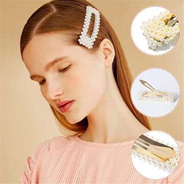KINGMAS 2 Pack Pearl Hair Clips Large Hair Pins Barrette Ties for Women Girls, Handmade Fashion Pear...