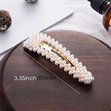KINGMAS 2 Pack Pearl Hair Clips Large Hair Pins Barrette Ties for Women Girls, Handmade Fashion Pearl Hair Accessories Hair Clips for Party Wedding Daily (2 Pcs A)