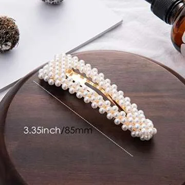 KINGMAS 2 Pack Pearl Hair Clips Large Hair Pins Barrette Ties for Women Girls, Handmade Fashion Pearl Hair Accessories Hair Clips for Party Wedding Daily (2 Pcs A)