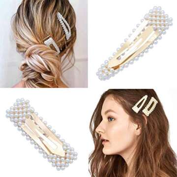 KINGMAS 2 Pack Pearl Hair Clips Large Hair Pins Barrette Ties for Women Girls, Handmade Fashion Pearl Hair Accessories Hair Clips for Party Wedding Daily (2 Pcs A)