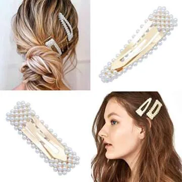 KINGMAS 2 Pack Pearl Hair Clips Large Hair Pins Barrette Ties for Women Girls, Handmade Fashion Pearl Hair Accessories Hair Clips for Party Wedding Daily (2 Pcs A)