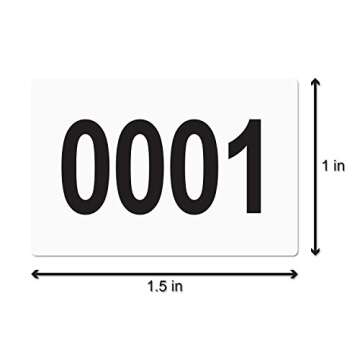 0001-0500 Consecutive Number Labels (1 x 1.5 inch, White - 500 Labels) 0001 to 0500 Number Sequence ...