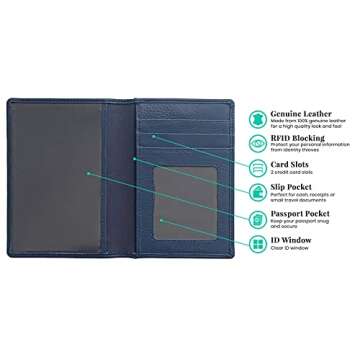 Personalized Monogrammed Navy Leather RFID Passport Wallet and Luggage Tag