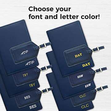 Personalized Monogrammed Navy Leather RFID Passport Wallet and Luggage Tag