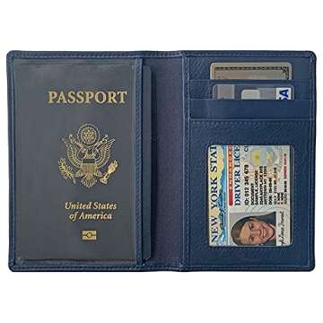 Personalized Monogrammed Navy Leather RFID Passport Wallet and Luggage Tag