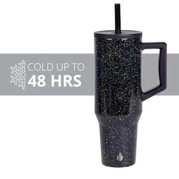 Elemental 40 oz Tumbler with Handle and Straw - Spill Proof Insulated Stainless Steel Commuter for Hot and Cold Beverages - Travel Coffee Mug with 2 Straws & Spill Proof Lid - 40oz - Black Speckle
