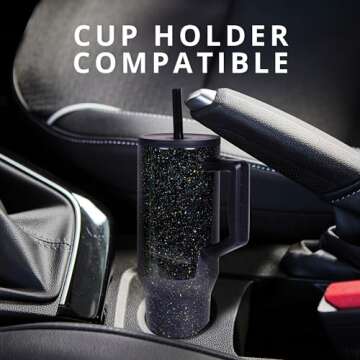 Elemental 40 oz Tumbler with Handle and Straw - Spill Proof Insulated Stainless Steel Commuter for Hot and Cold Beverages - Travel Coffee Mug with 2 Straws & Spill Proof Lid - 40oz - Black Speckle