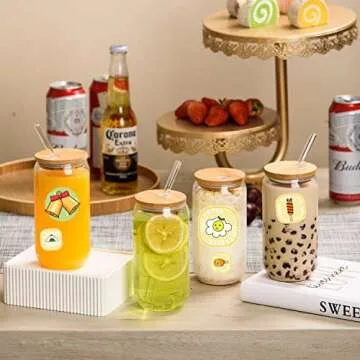 Stylish MOHARY Drinking Glasses Set with Bamboo Lids