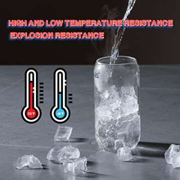 MOHARY Drinking Glasses with Bamboo Lids and Glass Straw 4pcs Set - 16oz Glass Cups, Iced Coffee Glasses, Beer Glasses, Cute Reusable Bottle, Ideal for Whiskey, Tea, Gift - 2 Cleaning Brushes