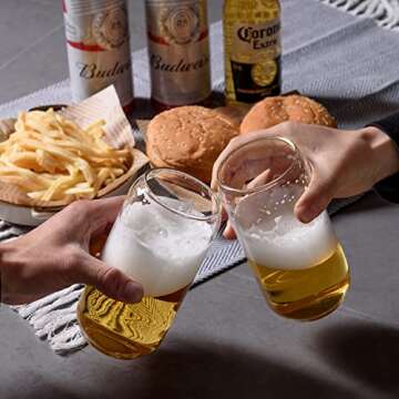 MOHARY Drinking Glasses with Bamboo Lids and Glass Straw 4pcs Set - 16oz Glass Cups, Iced Coffee Glasses, Beer Glasses, Cute Reusable Bottle, Ideal for Whiskey, Tea, Gift - 2 Cleaning Brushes