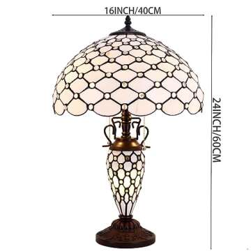 WERFACTORY Tiffany Lamp Cream Stained Glass Crystal Pear Bead Mather-Daughter Vase Table Lamp 16X16X24 Inches Desk Reading Light Decor Bedroom Living Room Home Office S005 Series