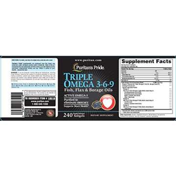 Puritan's Pride Premium Triple Active Omega 3-6-9 Fish, Flax, and Borage Oils, Dietary Supplement fo...